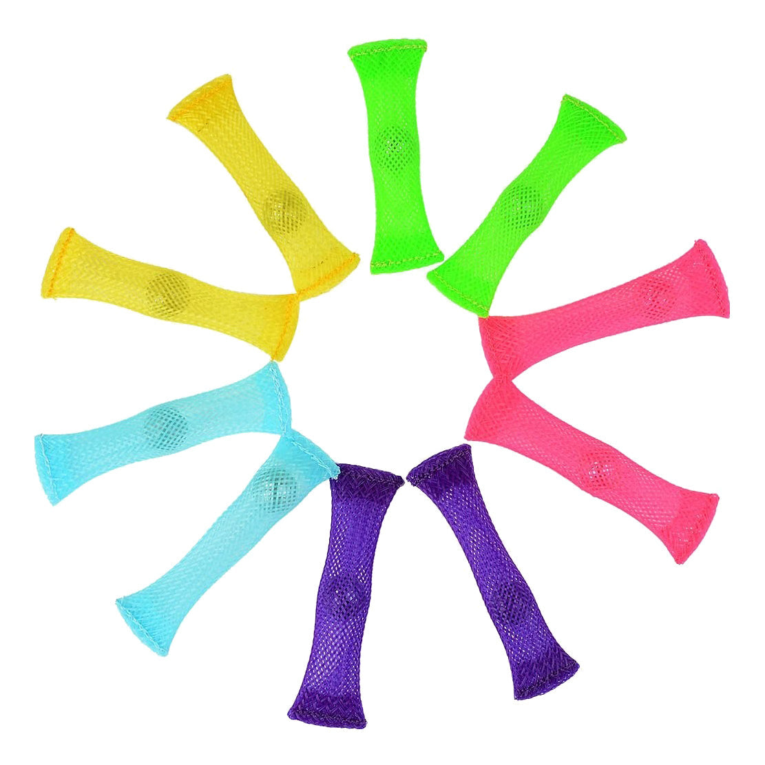 BOINKS! Soothing Fidget Toys for Autism/ADHD 6-Pack arranged in a circle, featuring colorful textured tubes designed as calming sensory tools for fine motor skills and focus.