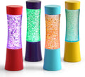 Light-up glitter sensory tubes 4-pack in red, purple, teal, and yellow