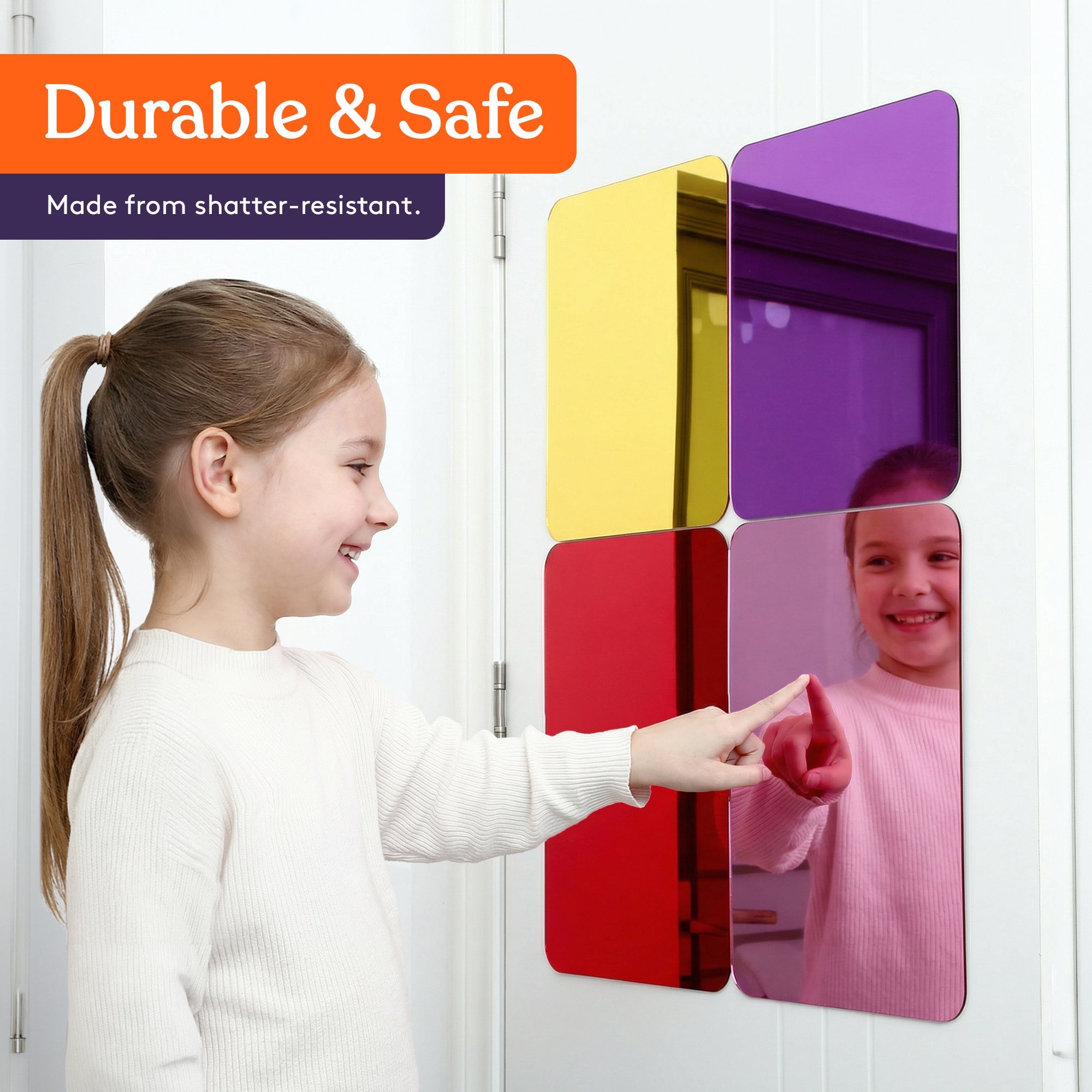 Close-up of a single acrylic sensory wall mirror panel showing shatter-resistant material