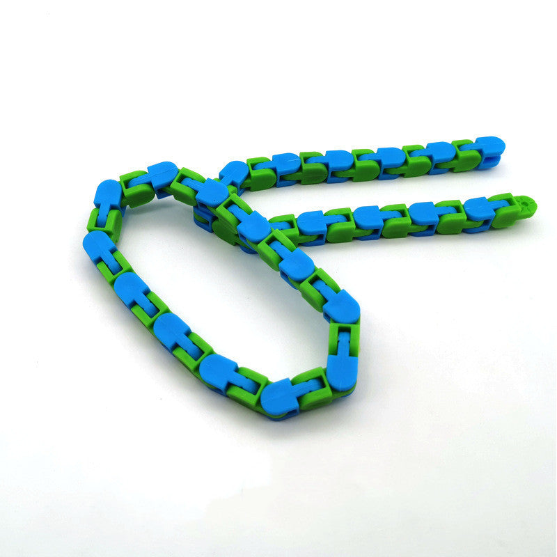 Fidget Chain Bracelet | Wearable Bike Chain Stress Relief Toy for Adults & Teens featuring blue and green linked segments designed to promote calming sensory play and fine motor skills.