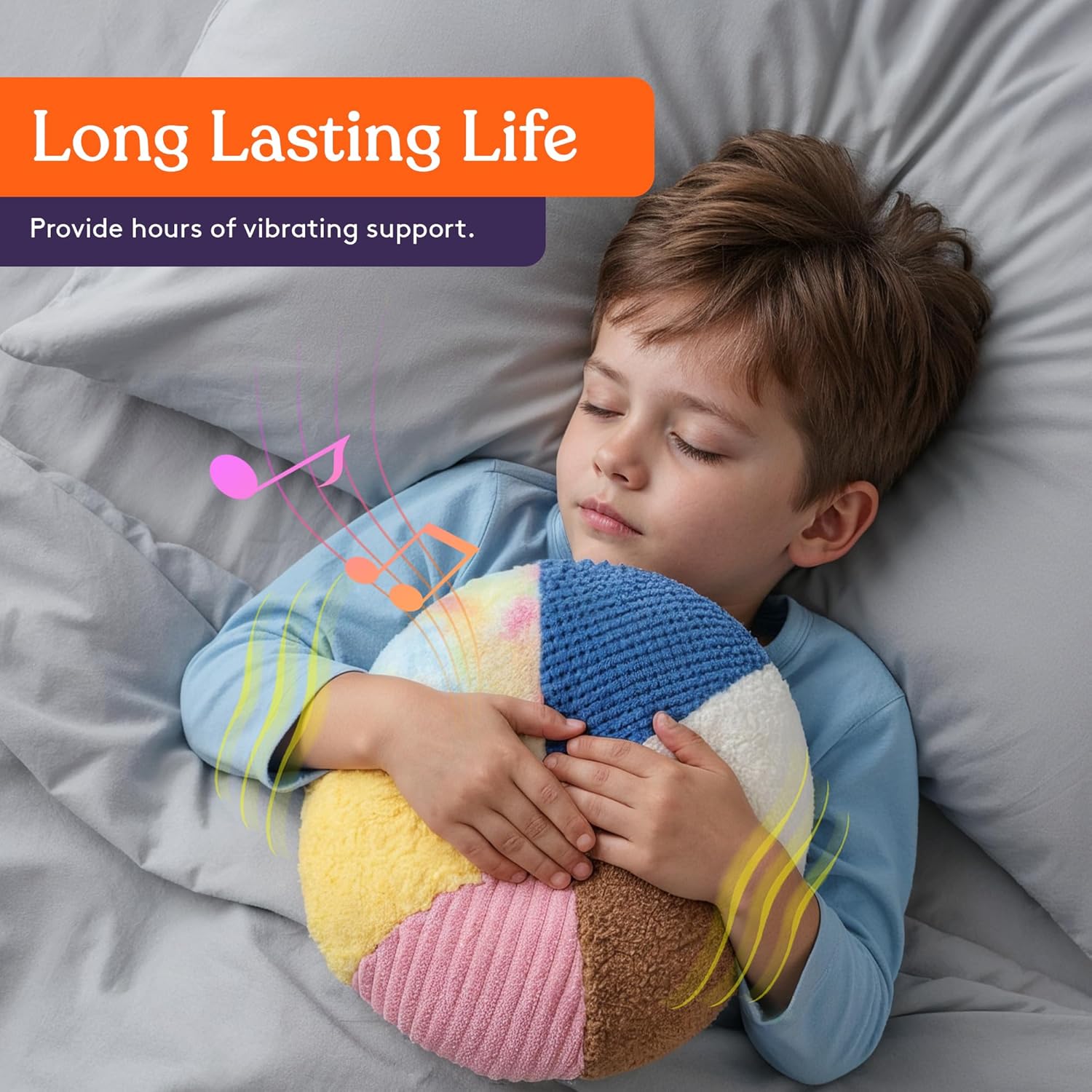 Hand pressing vibrating pillow to activate calming sensation