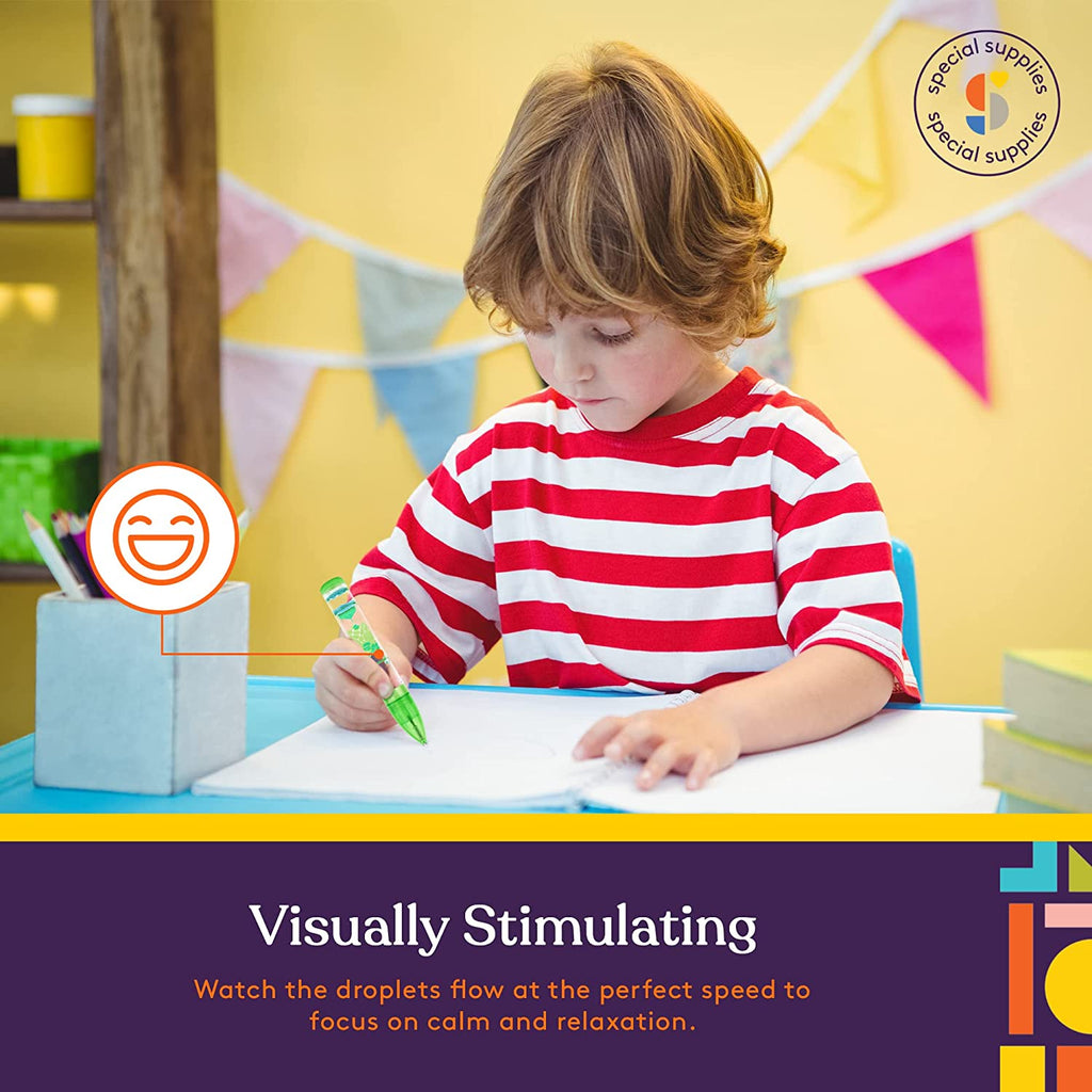 Child using liquid motion pen for calm-down focus time