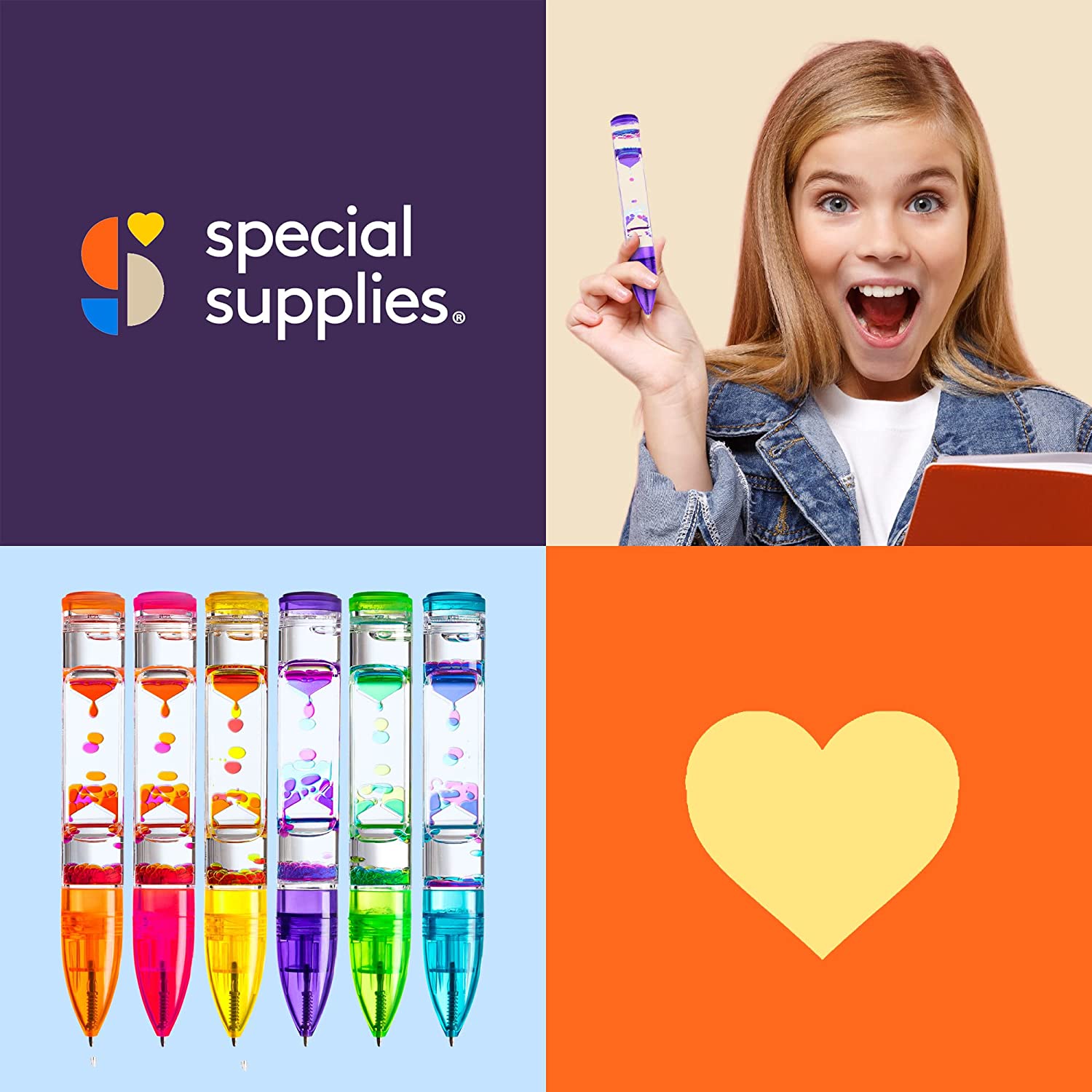 Special Supplies liquid motion hourglass pens 6-pack product display