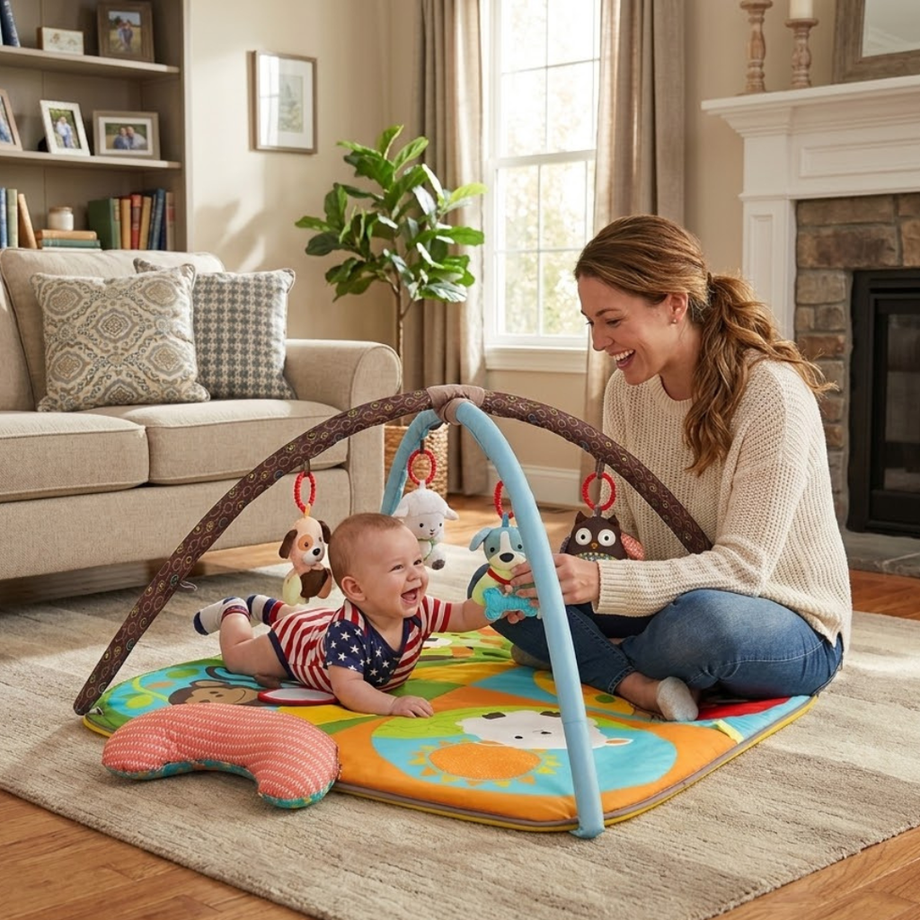 4-in-1 baby play gym and cushioned activity mat