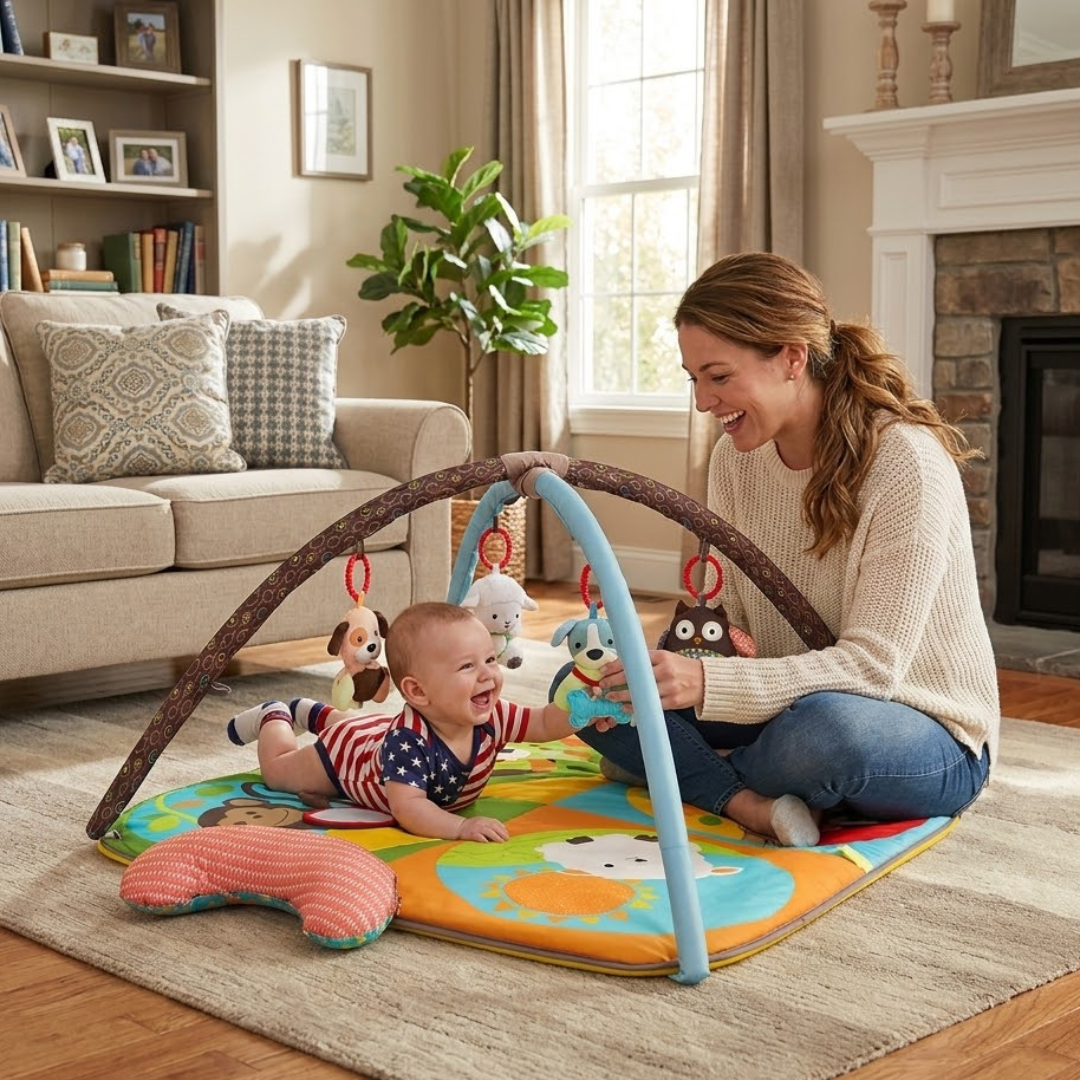 4-in-1 baby play gym and cushioned activity mat
