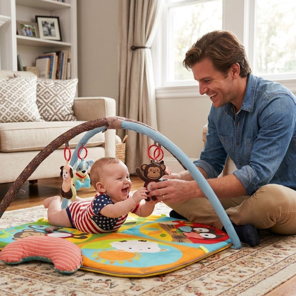 Cozy baby tummy time mat with soft fabric padding