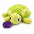 Sensory Vibrating Pillow-Turtle with Music and Voice Recording, a soft green turtle plush with textured shell and a purple detachable speaker for calming sensory play and comfort.