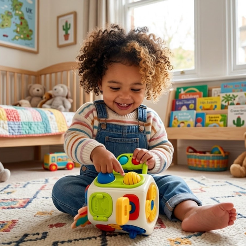 Compact Montessori busy board cube toy for kids