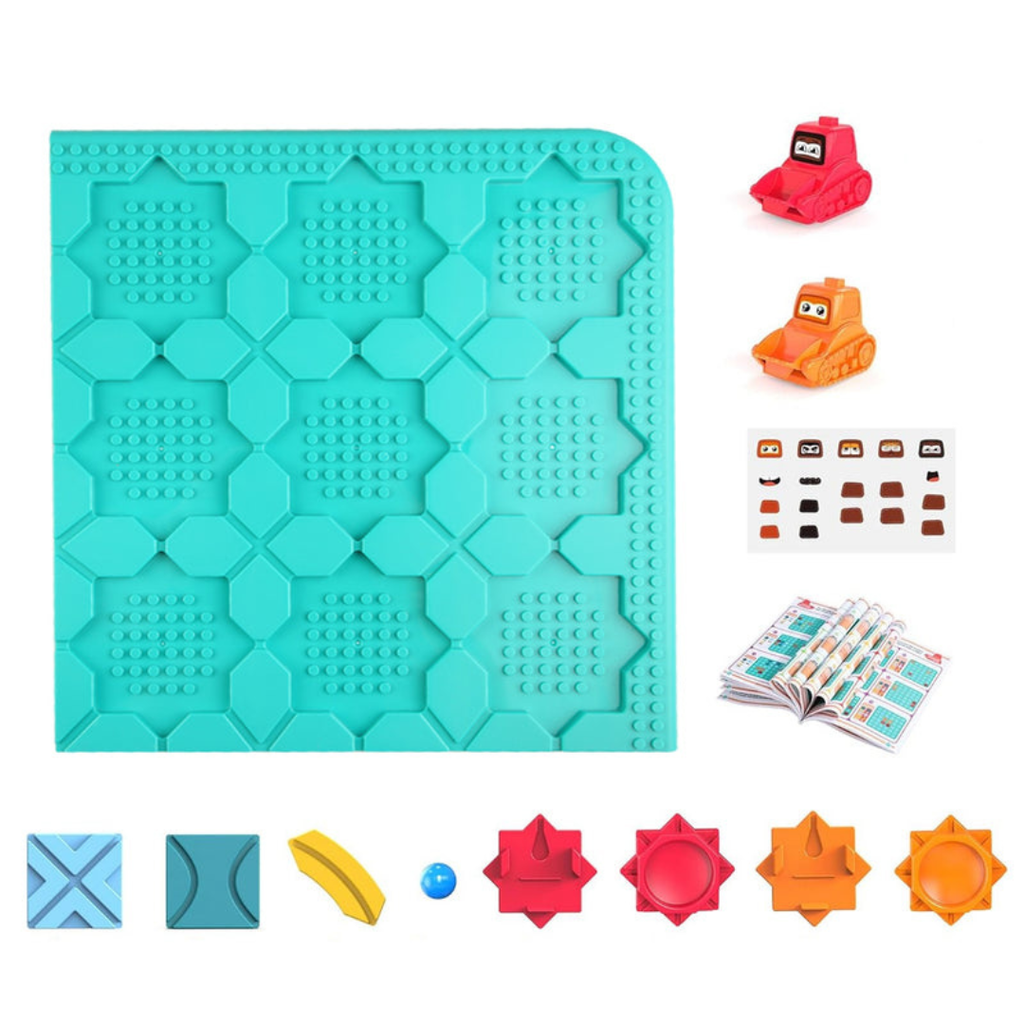 STEM learning toy with modular road tracks and cars