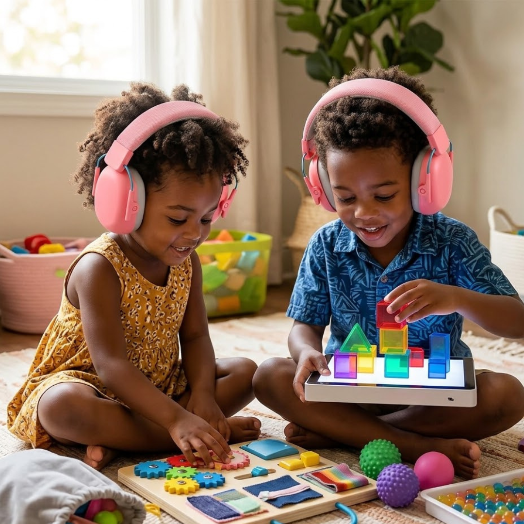 Adjustable children’s hearing protection headphones with soft ear pads