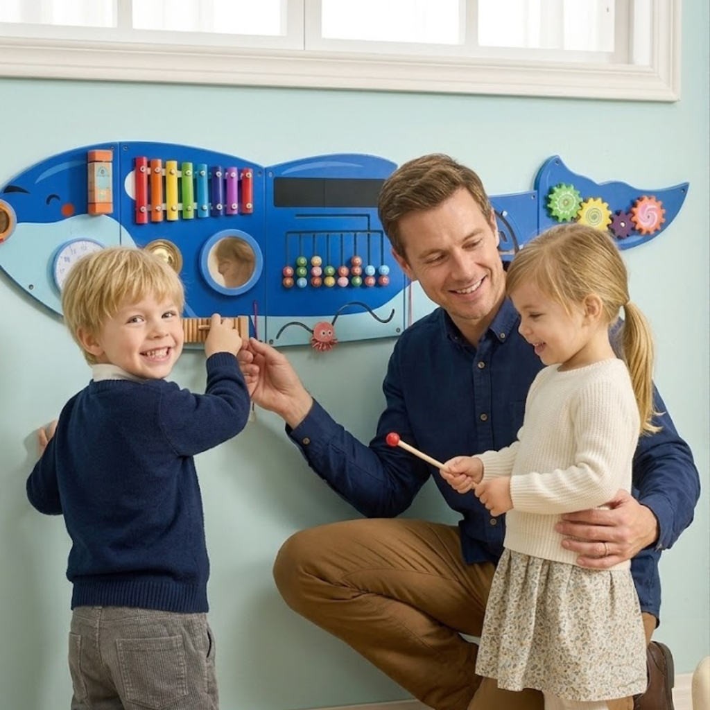 Kids Montessori activity panel with bright colors