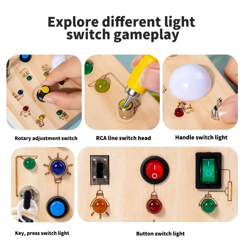 LED Wooden Busy Board | Montessori Sensory Toy Ages 3-12