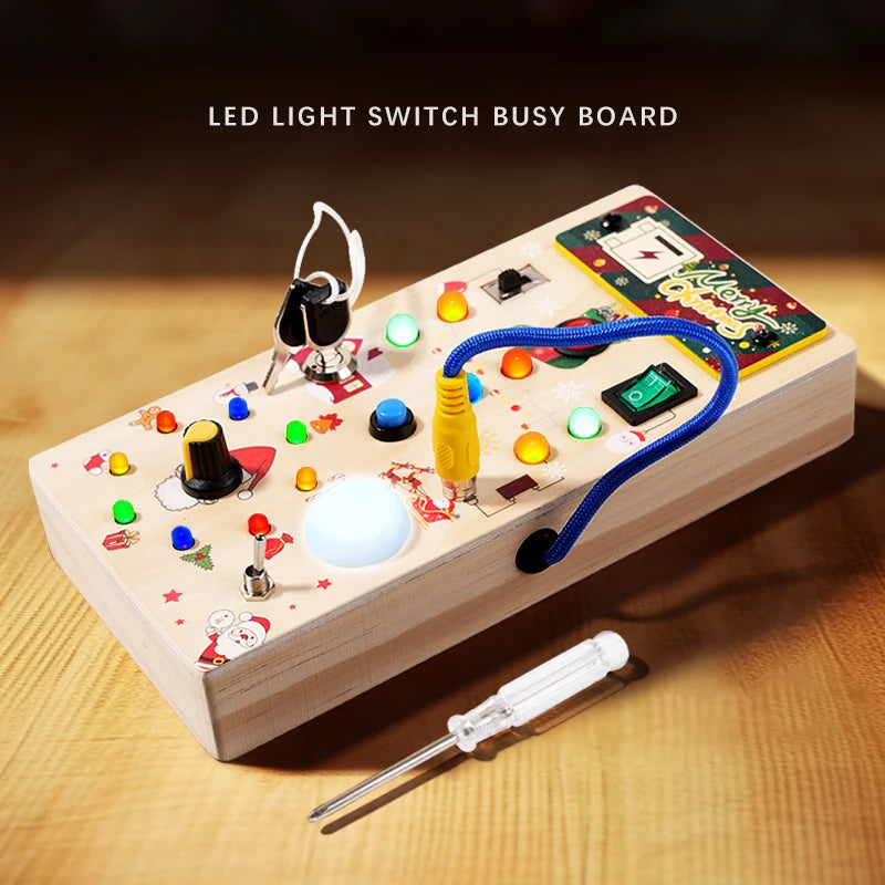 LED Wooden Busy Board | Montessori Sensory Toy Ages 3-12