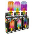 Colorful popsicle-shaped soft squishy toys displayed in packaging labeled Nice-Sicle, shown as sensory fidget tools for stress relief with bright gradient colors, photo exemplifying Squishy Cube Sensory Fidget Toy | Soft Slow-Rebound Stress Relief for Ages 14+.