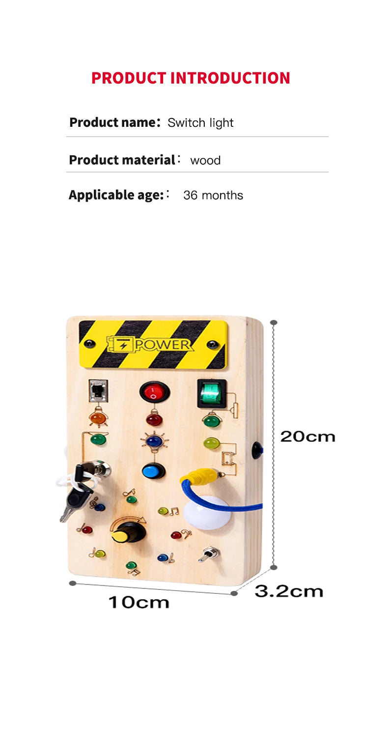 LED Wooden Busy Board | Montessori Sensory Toy Ages 3-12