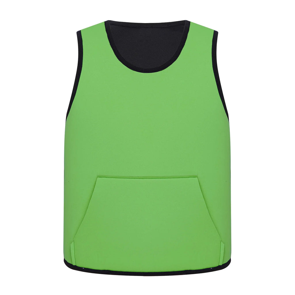 Weighted Vest Kids Boys Girls Special Needs Adaptive Clothing Adjustable Fastener Sensory Compression Vest for Autism ADHD SPD in bright green with black trim and front pocket for calming sensory support.