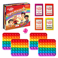 Box for The Fidget Game: Sight Words Edition | Learning Card Game for Kids with ADHD & Sensory Needs featuring colorful cards for Kindergarten to Grade 2, a pink die, and four rainbow-colored pop-it fidget toys.