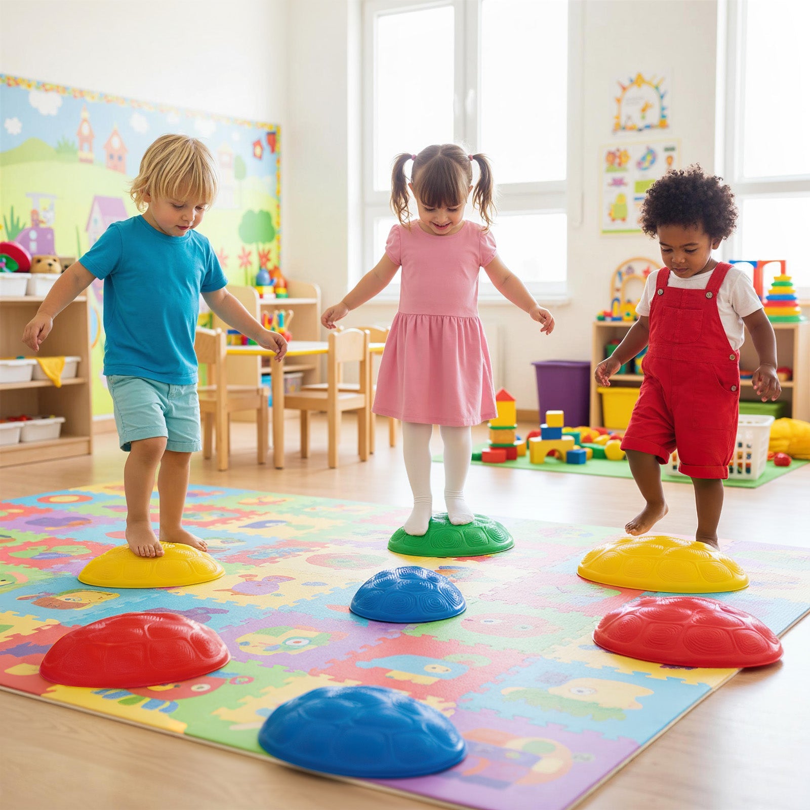 JahBri Non-Slip Stepping Stones for Kids – 8-Piece Balance Sensory Set