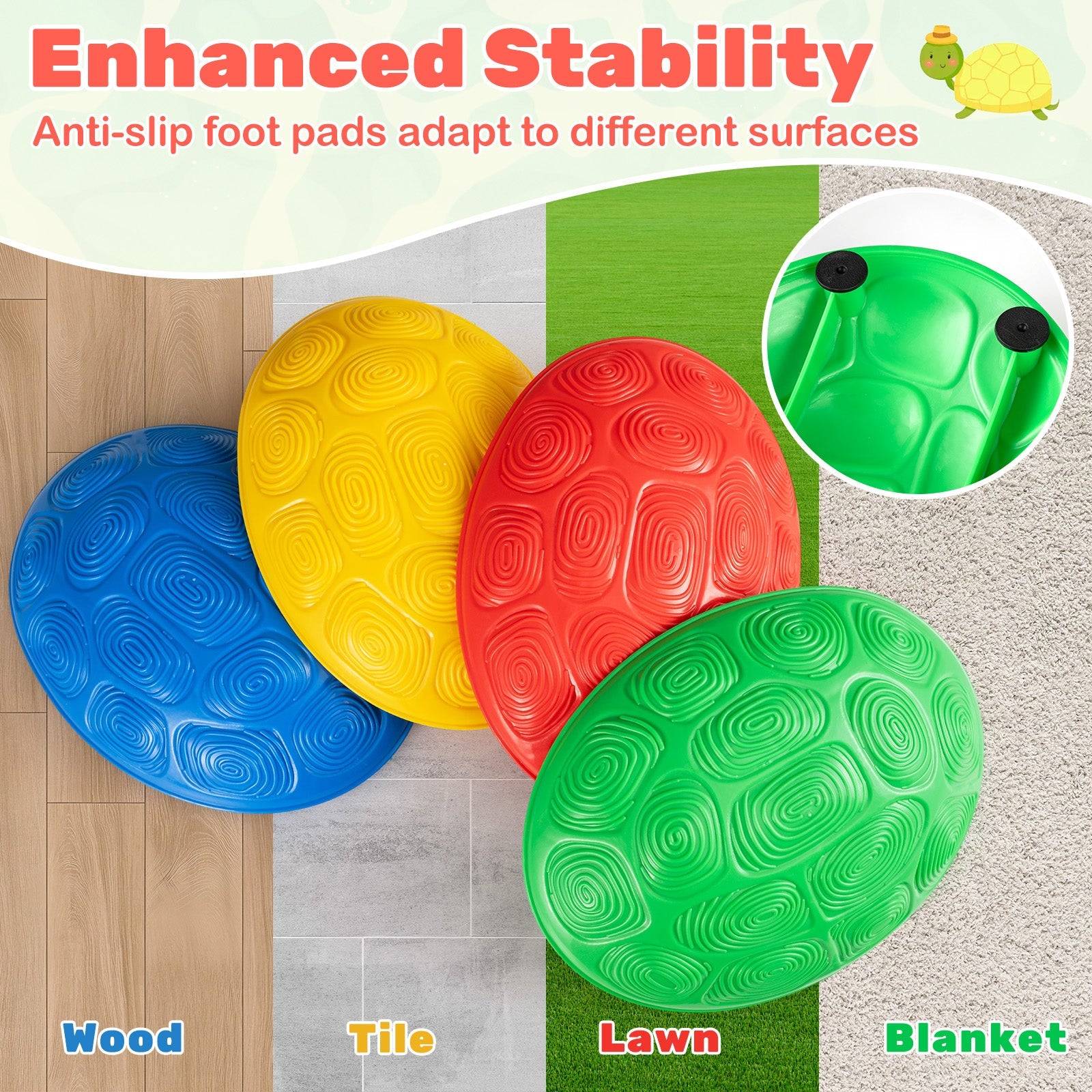 JahBri Non-Slip Stepping Stones for Kids – 8-Piece Balance Sensory Set