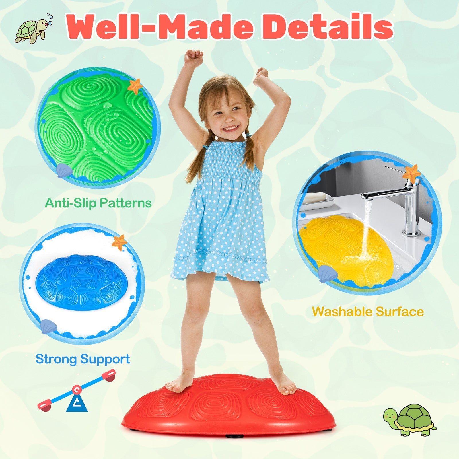 JahBri Non-Slip Stepping Stones for Kids – 8-Piece Balance Sensory Set