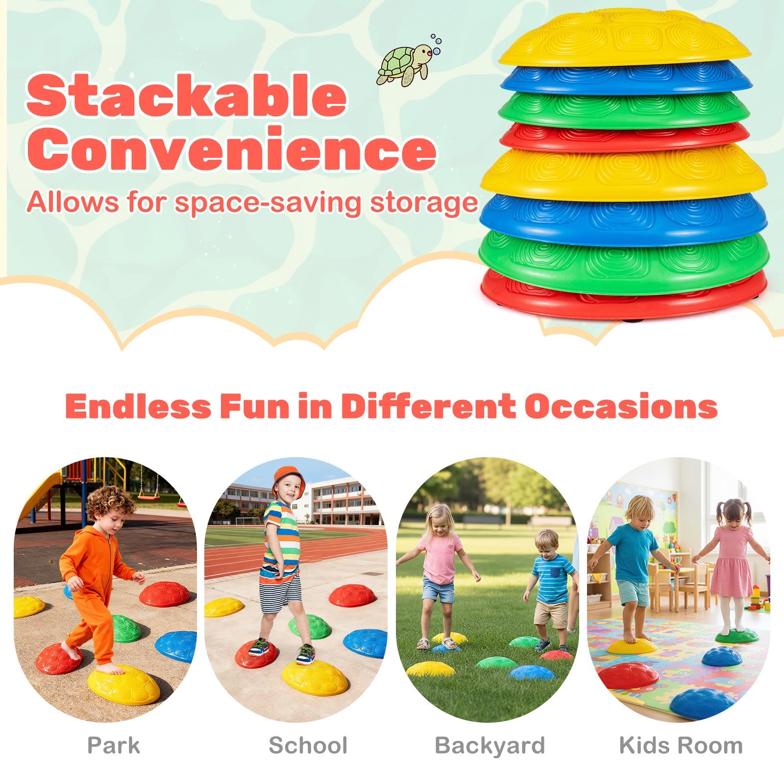 JahBri Non-Slip Stepping Stones for Kids – 8-Piece Balance Sensory Set