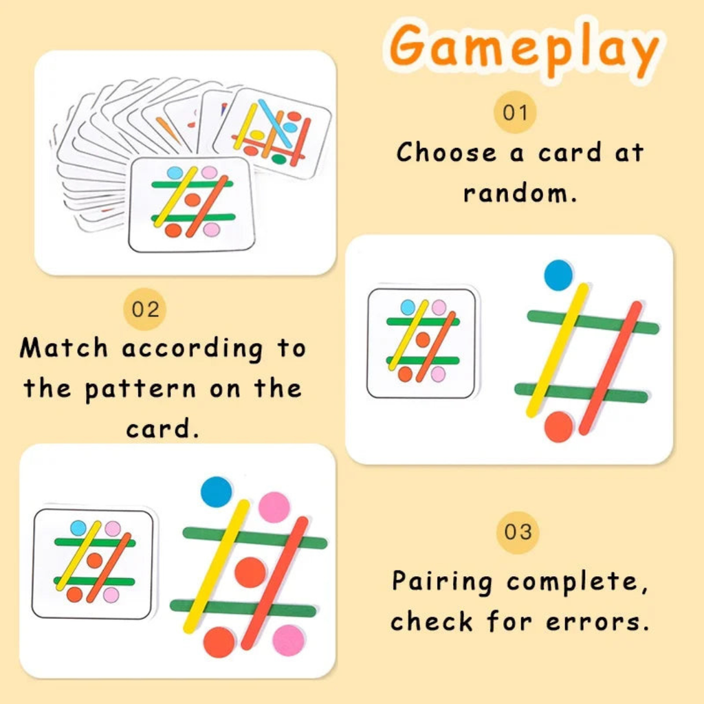 Educational wooden logic puzzle with colorful sticks