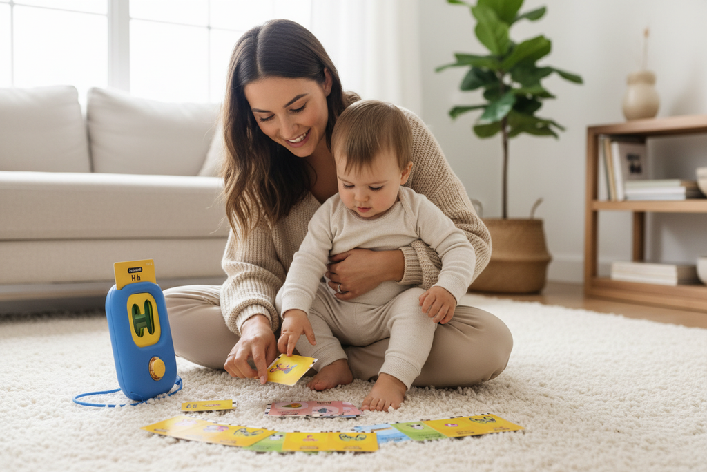 JahBri Interactive Talking Flash Cards set showing colorful sight word cards for toddlers learning to read