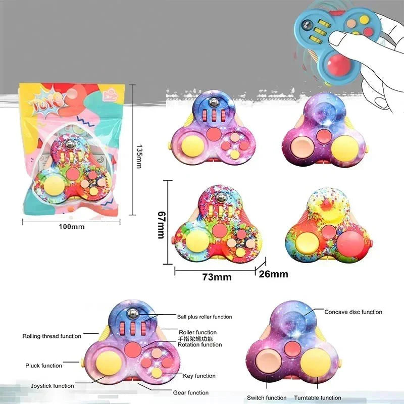 Colorful Rotating Magic Bean Fidget Toy | Spin & Stress Relief Puzzle for Adults & Kids with multiple sensory features including rollers, discs, buttons, and joysticks for calming and focus.