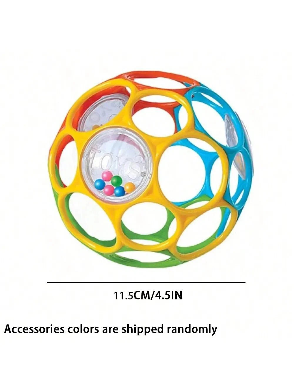 JahBri Soft Baby Grasping Rattle Ball – Sensory Toy for 0-24 Months designed with colorful open lattice structure and small internal beads, promoting fine motor skills and sensory development.