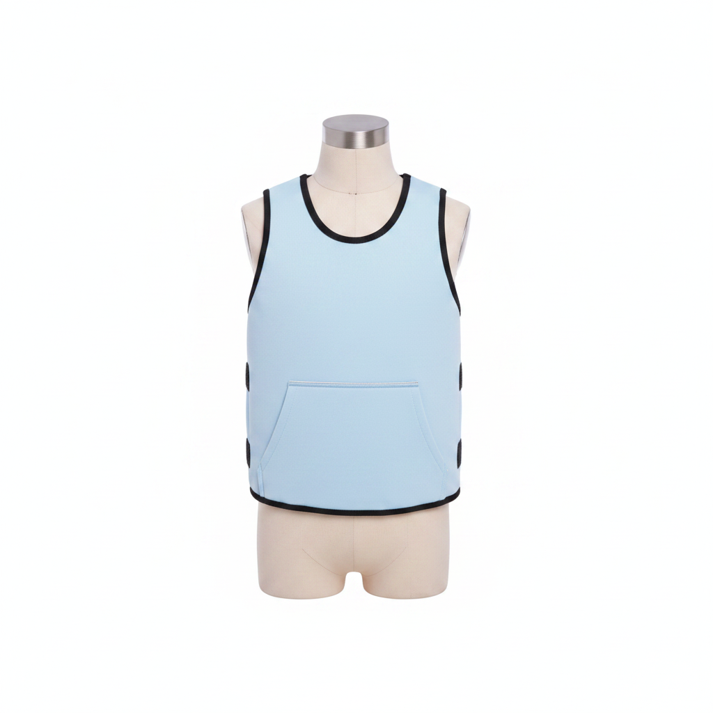 Child wearing JahBri pink weighted compression vest for deep pressure sensory regulation and focus support for kids with autism and ADHD